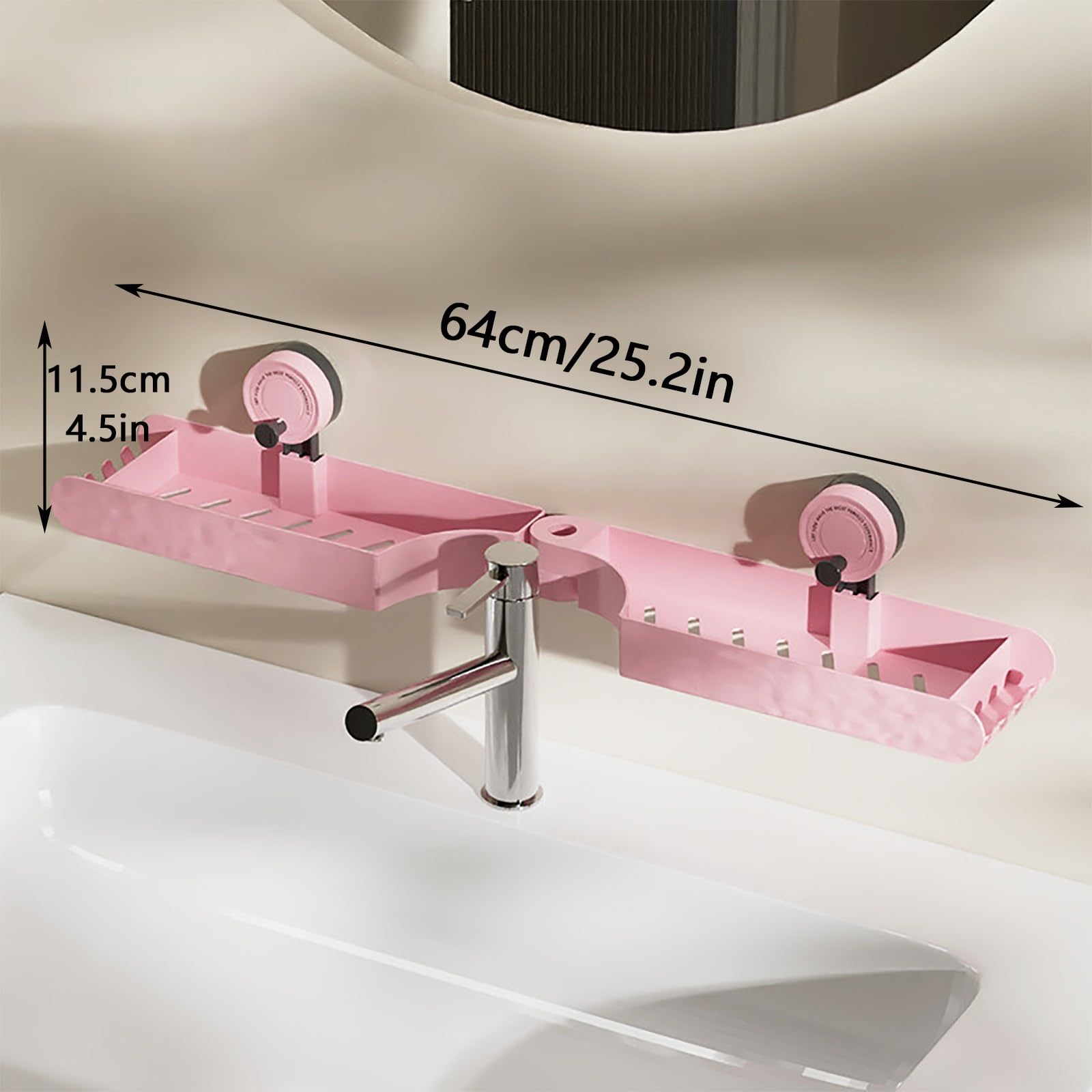 Klappbares Badezimmerregal für Über Dem Waschbecken, Armaturenregal mit Saugnapf, Schneller Wasserablauf, Rostbeständig und Langlebig, Einfach zu Montieren(Pink)