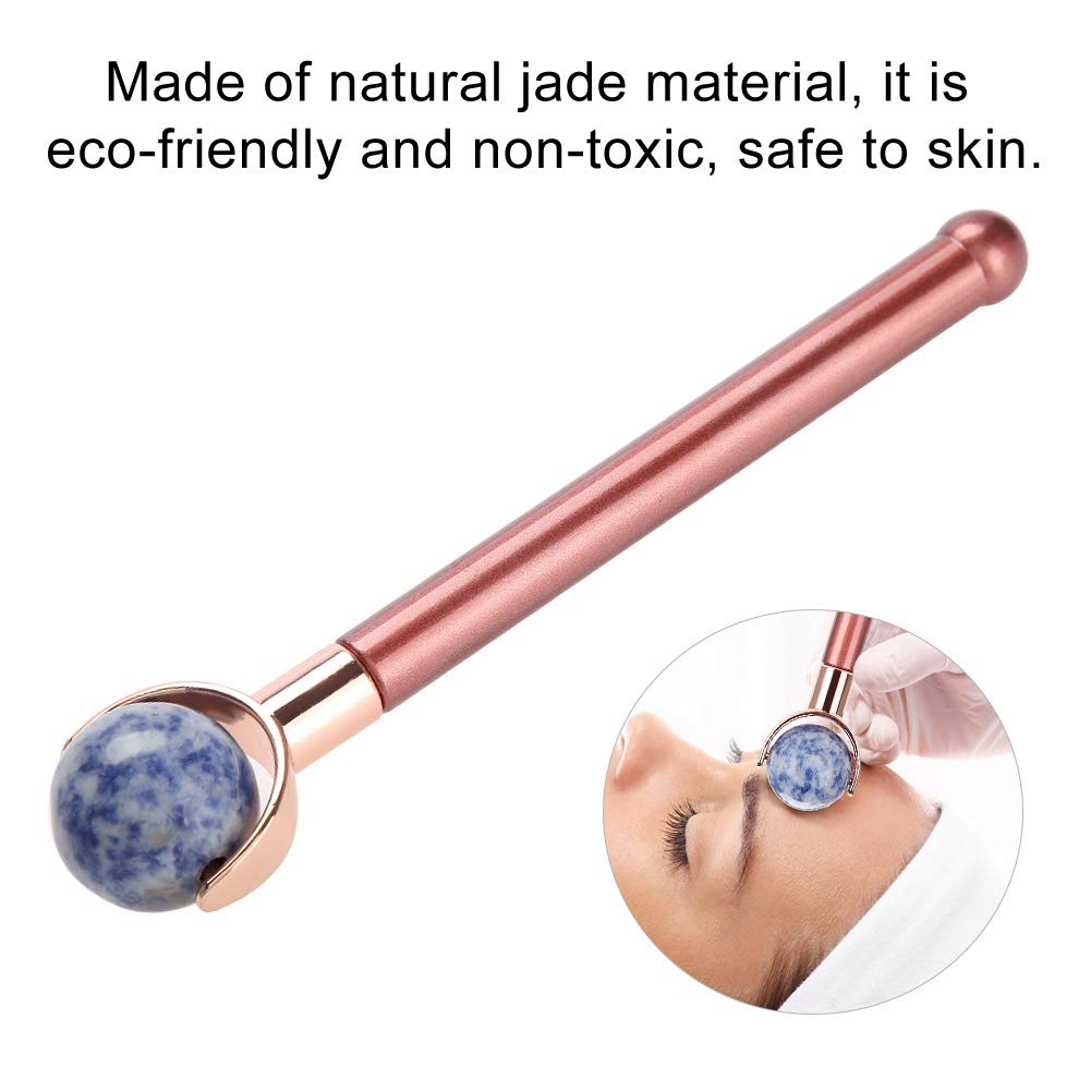 Pongnas Masaż rolką jadeitową Anti-Aging Usuwanie Zmarszczek do Twarzy Oko Pielęgnacja Czoła Zielony Awenturyn Różowy Kwarc Niebieski Jadeit Czerwony kamień 15cm (niebieski punktowy jadeit)