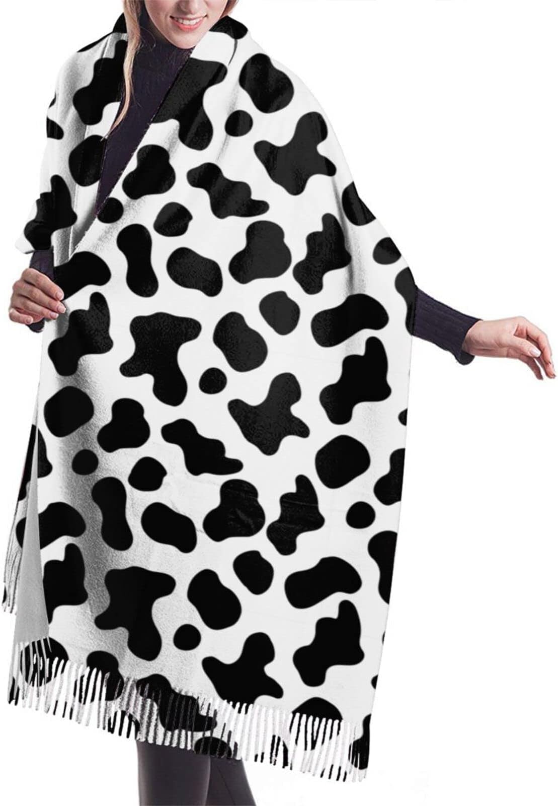 FATTTYCYAnimal Print Soft Blanket Scarf Long Warm Shawl Wraps Cashmere Fringe Scarfs For Women