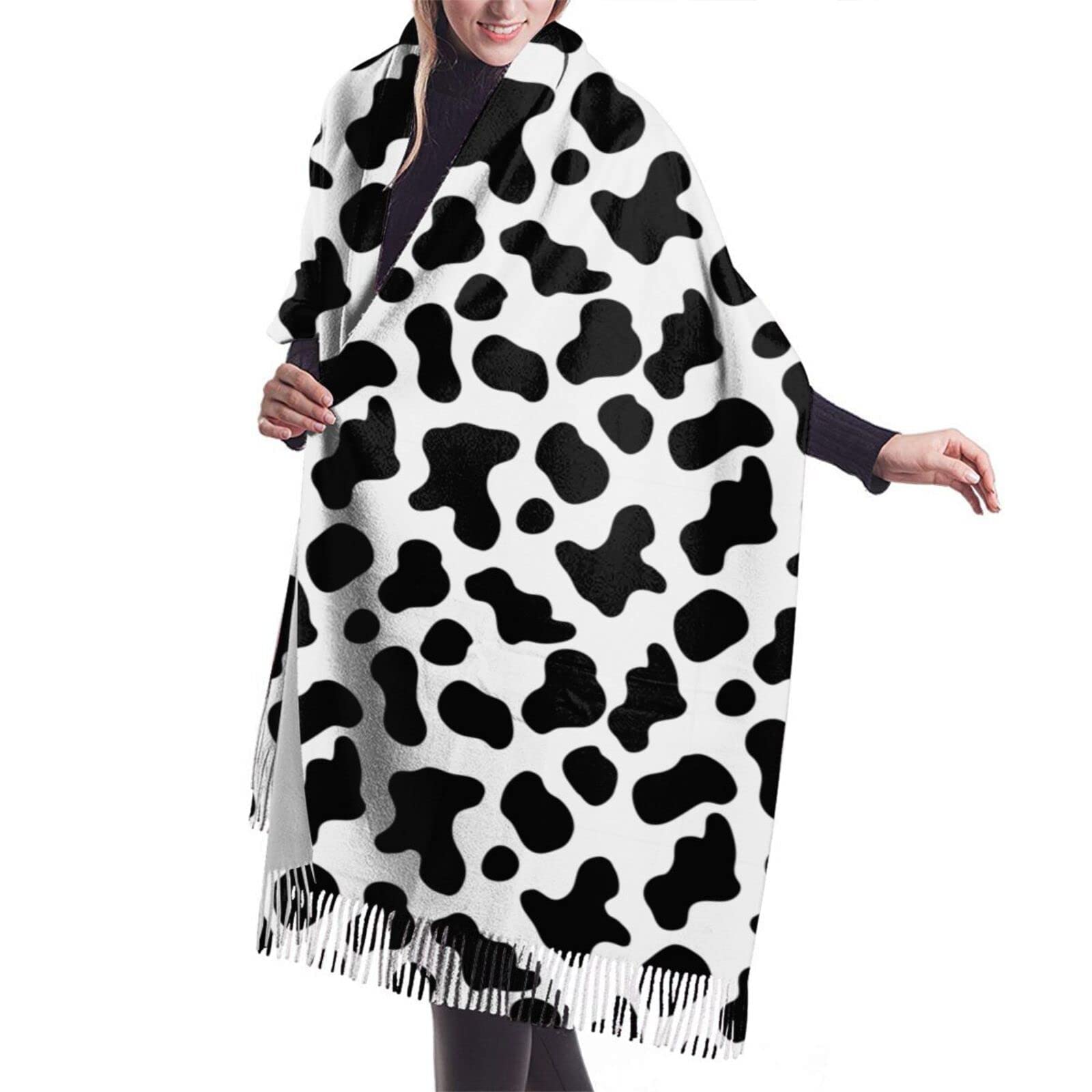 FATTTYCYAnimal Print Soft Blanket Scarf Long Warm Shawl Wraps Cashmere Fringe Scarfs For Women