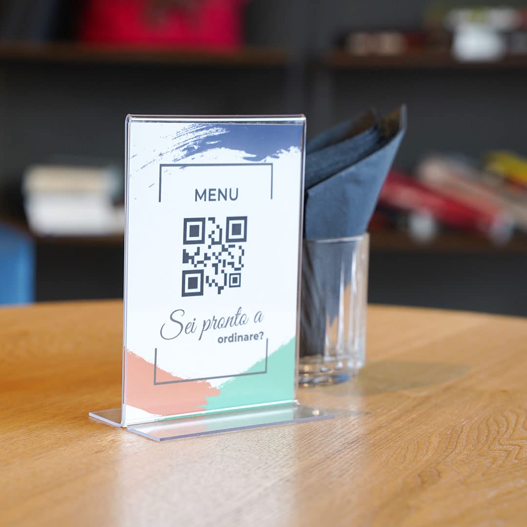 Danieli | Soporte para Menús Acrílico A5 Pack 10 Unidades | Expositor Metacrilato Transparente con Forma de T | Marco Acrílico Transparente Porta Menus Restaurante y Soporte Sobremesa Para Avisos