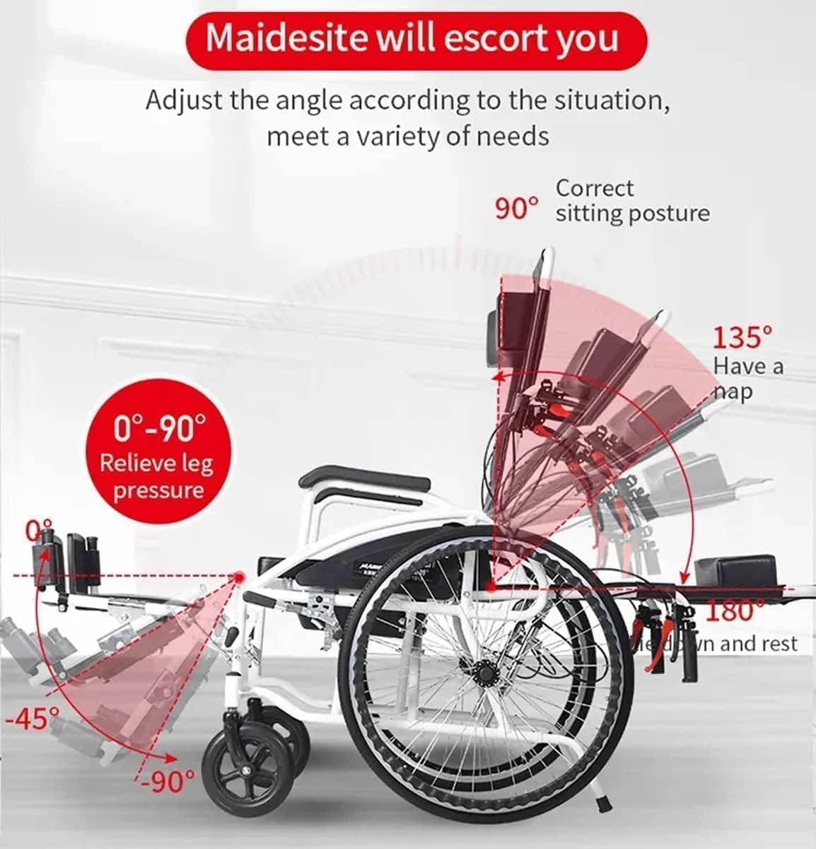 Sillas de Ruedas Ligeras Sillas de Ruedas de Aluminio con Respaldo Alto Reposacabezas extraíble Sillas de Ruedas reclinables para Transporte Sillas de Ruedas de Viaje