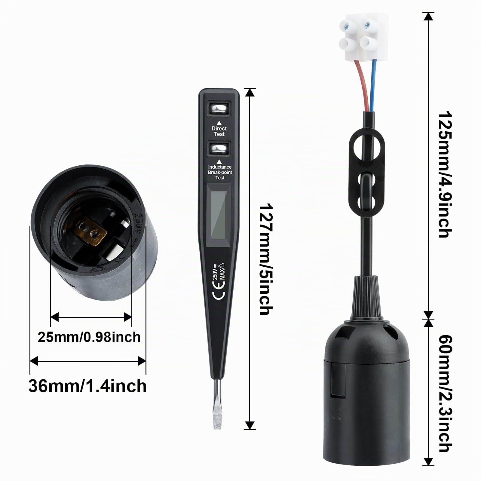 10 Piezas Casquillos E27 Adaptador de Bombillas E27, E27 Soporte de Lámpara Convertidor, Bases de lámpara E27 con cable y terminal Probador de voltaje, E27 Para Bombillas e27 Lámpara Convertidor