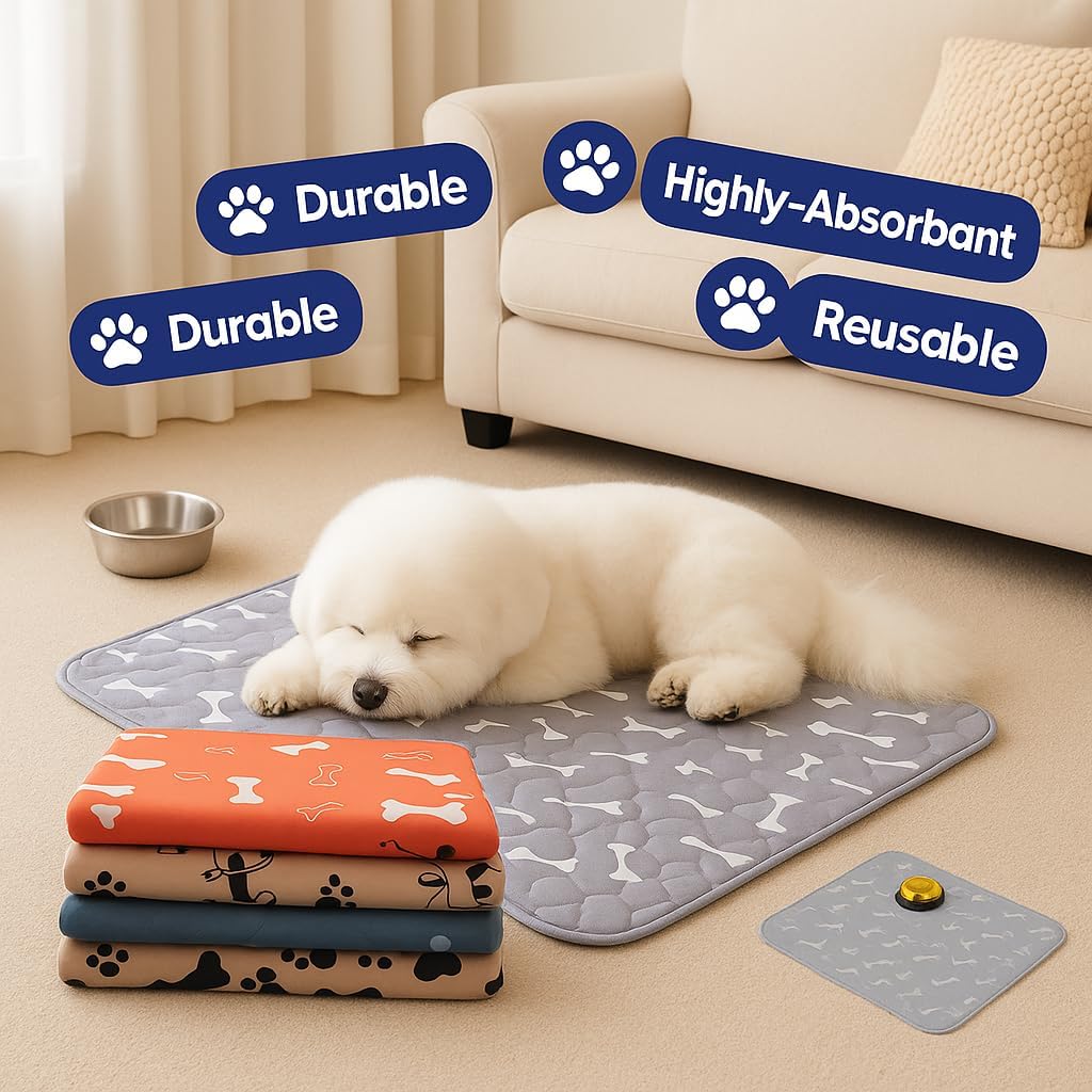 Super Absorbent Reusable Pet Pads, Puppy Pee Pad with Pheromones for Dogs, Reusable & Washable (Gray - Two Pack,L 28x32 inches)