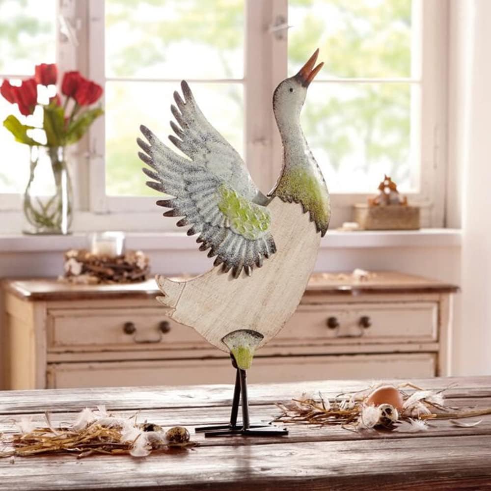 Spreading Wings Duck Statue,Metal and Wood Garden Duck Decor Art Sculpture for Home Lawn Backyard Porch Patio Decoration