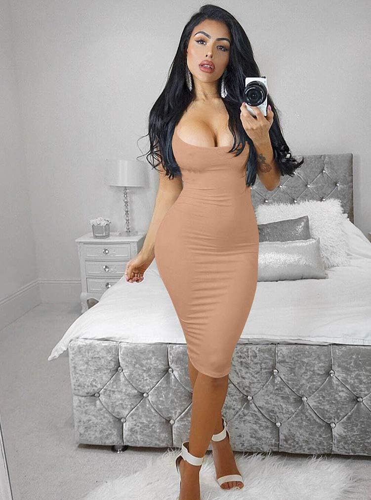 LAGSHIAN Women's Sexy Bodycon Tank Dress Sleeveless Basic Midi Club Dresses - Image 6