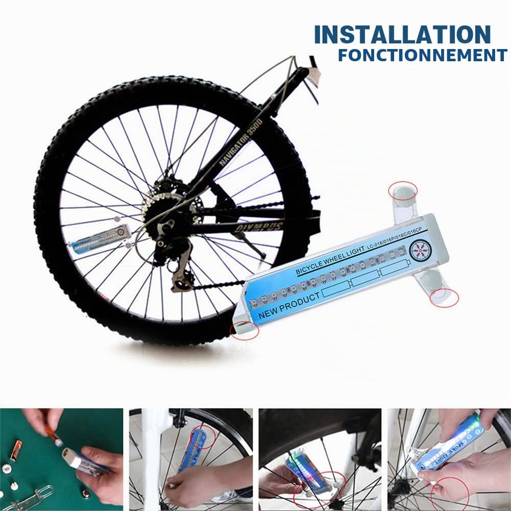 SHARRA Lumières de Jante de Bicyclette, Roues de Bicyclette lumières imperméables de Rayon de Bicyclette menées avec 32 LED et 32 ​​modèles de Changement de pièces pour Les pneus de Roue de VTT