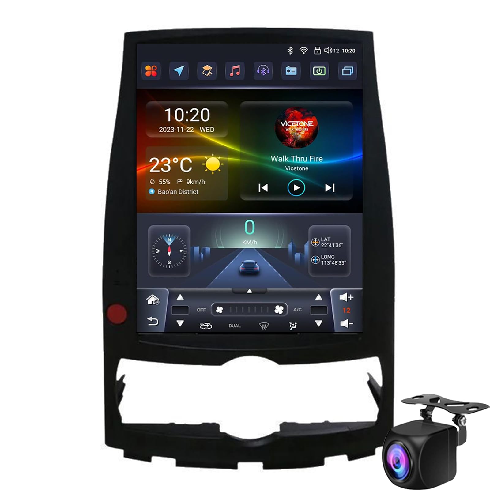 10.4 Inch Double Din CarPlay Car Stereo For Hyu-ndai Genesis Rohens Coupe 2009 2010 2011 With CarPlay And Android Auto Radio GPS With Bluetooth Mirror Link/SWC/Bluetooth/FM Camera(Color:8-Core 8+128G)