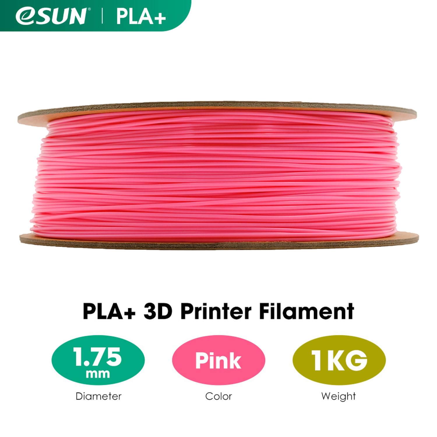 eSUN Filamento PLA+ 1.75mm, Filamento per Stampante 3D PLA Plus, Precisione Dimensionale +/- 0.03mm, Bobina da 1kg (2.2 libbre) Filamento per Stampa 3D per Stampanti 3D, Rosa