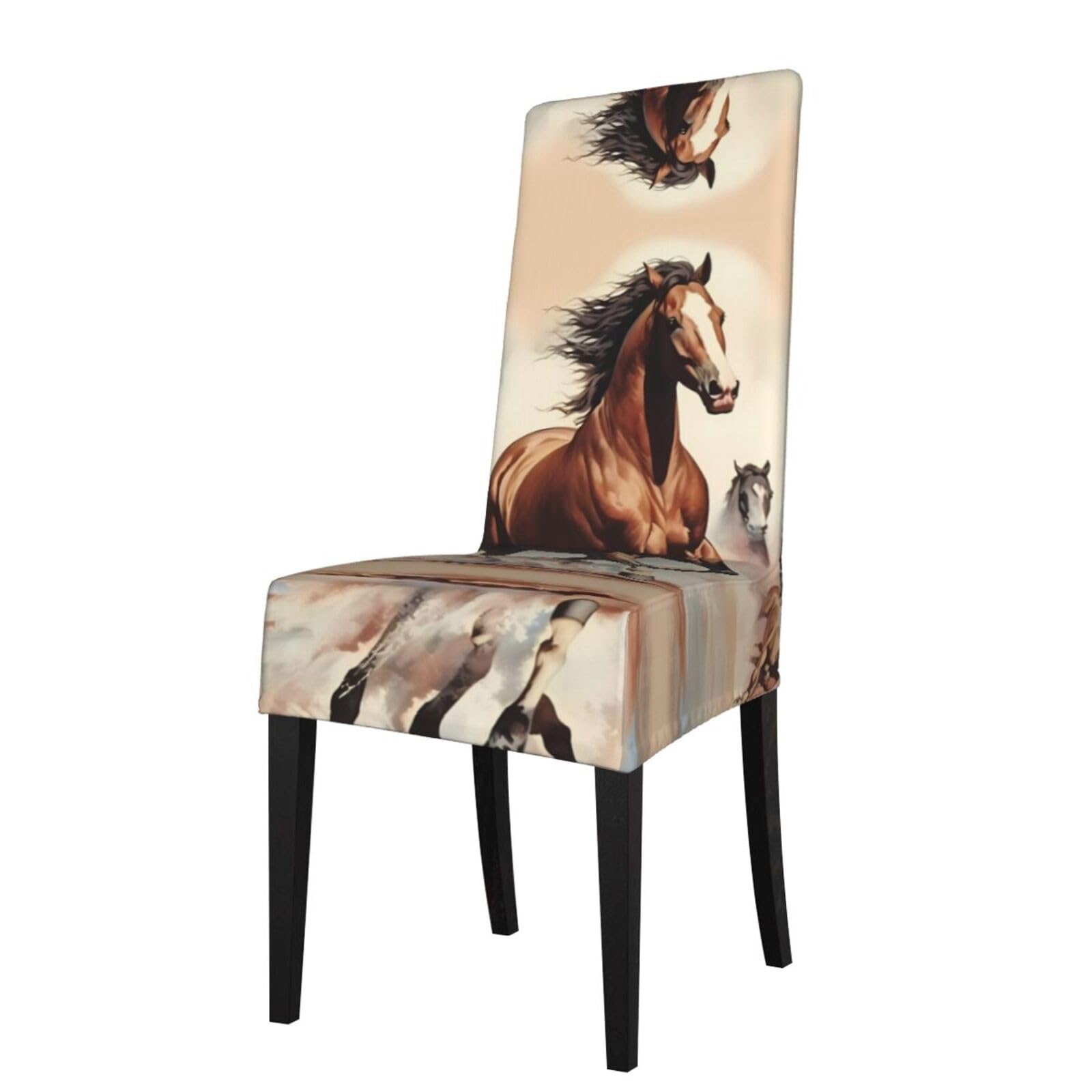 HLSBSSL Prancing Brown Horse Printed dining chair covers, wrinkle-resistant and iron-free, suitable for hotels, banquets, and conferences