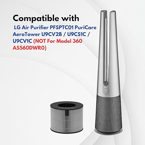 Miniatura 4 de Nispira AeroTower U9CV2B U9CS1C U9CV1C - Filtro de repuesto para purificador de aire LG PuriCare PFSPTC01 (no para el modelo 360 AS560DWR0) Carbón