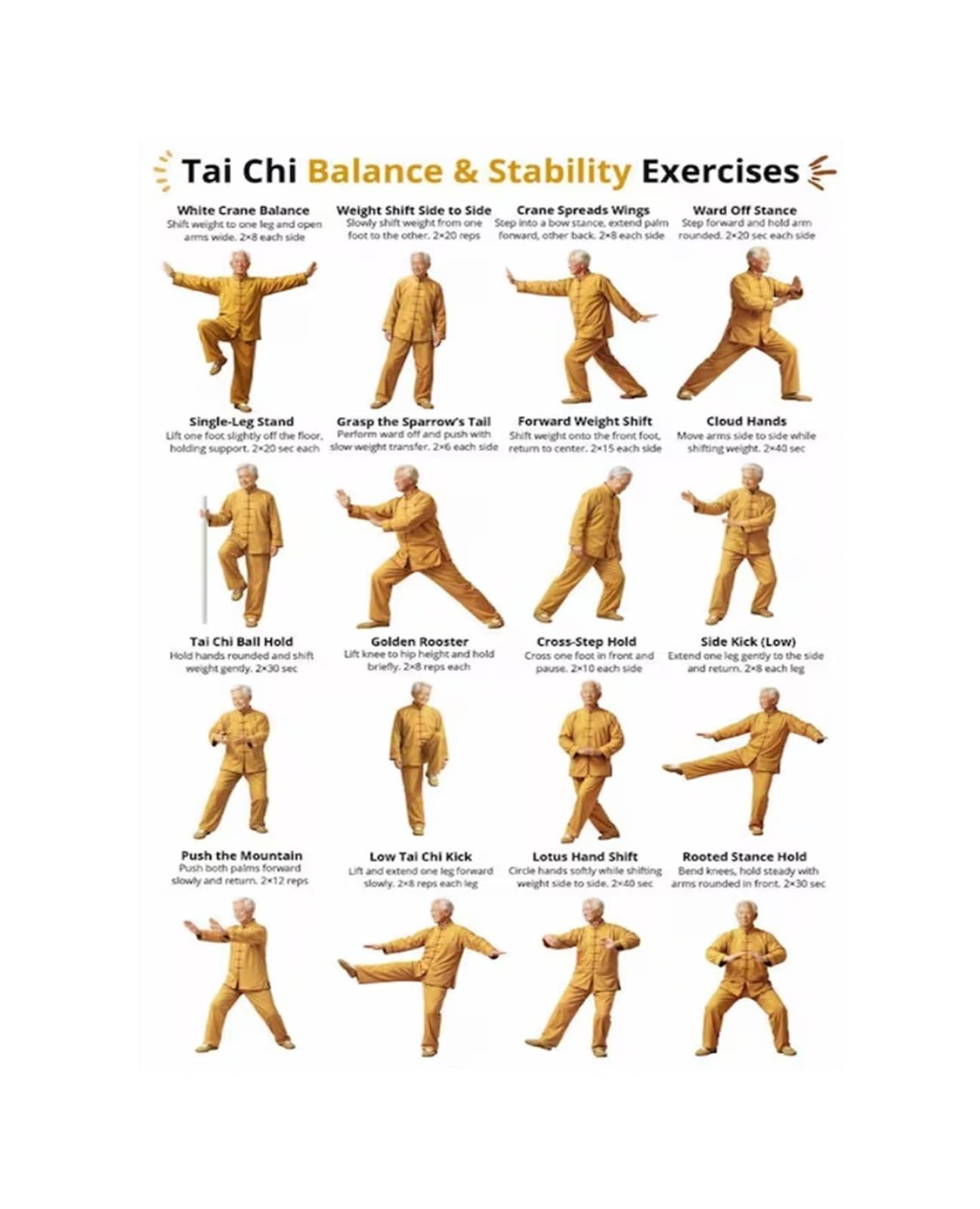 EKFBQBGW Mindful Movement for Seniors Poster Tai Chi Flow Exercises for Focus Coordination and Stability Canvas Wall-Art Framed,16X24inch(40X60cm)
