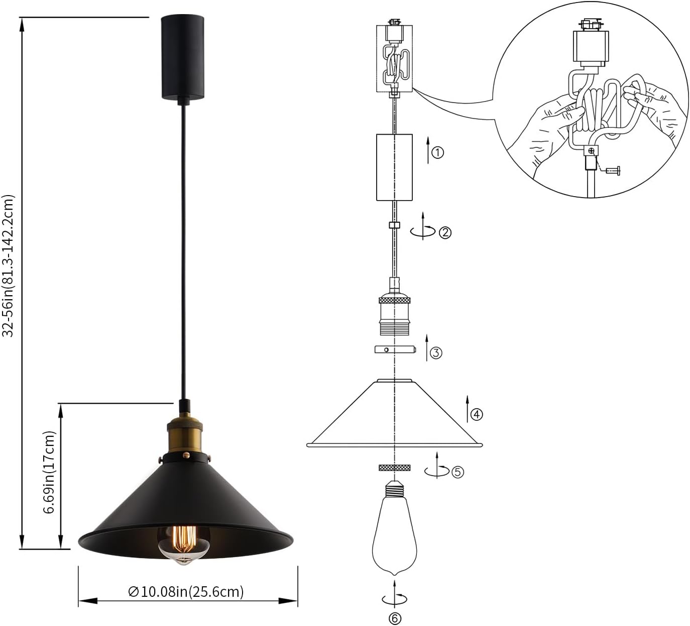 mirrea H-Type Matte Black witTrack Lighting Pendant with Black H Type 4-feet Track