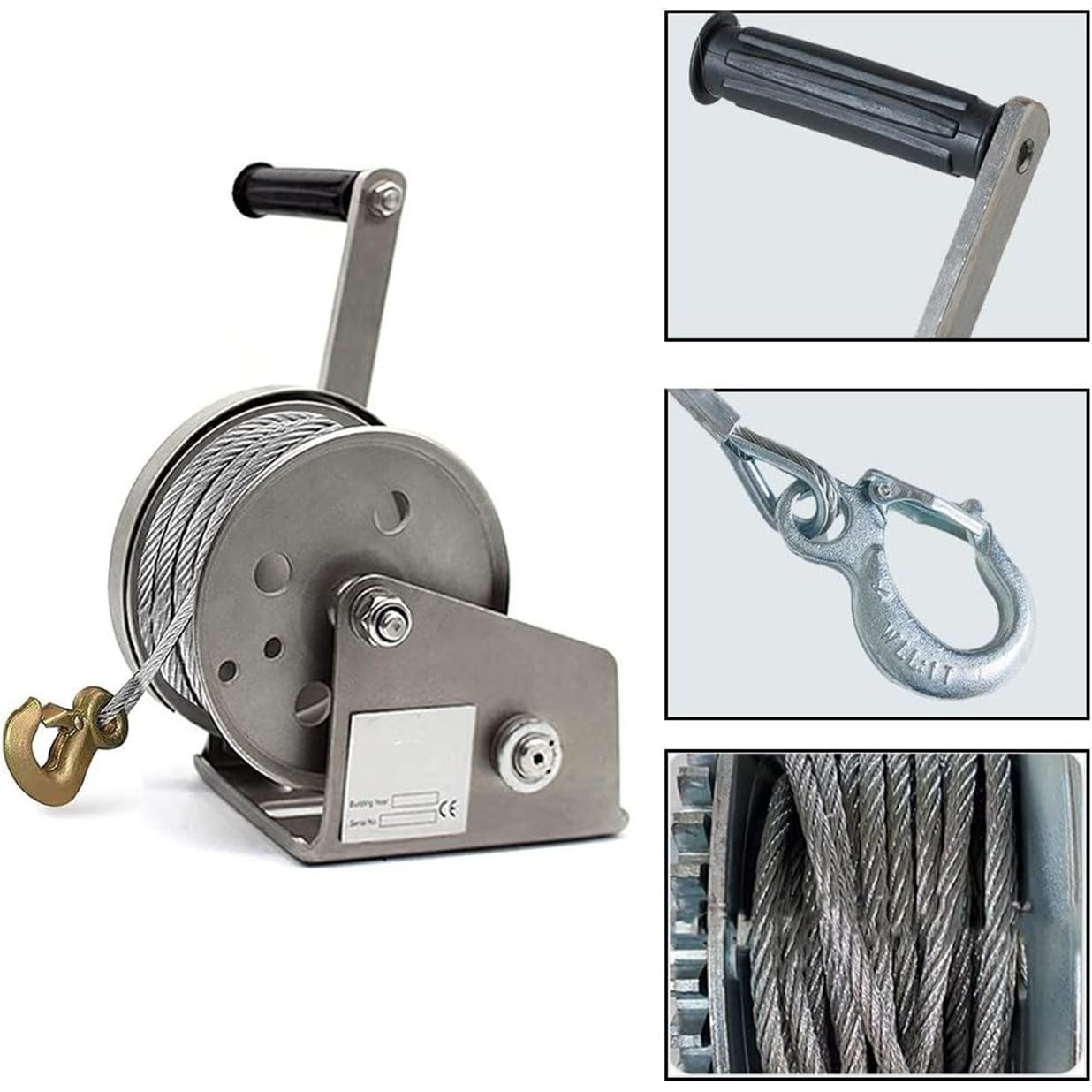 Hand Winch, Portable Hand Crank Winch With Auto Brake