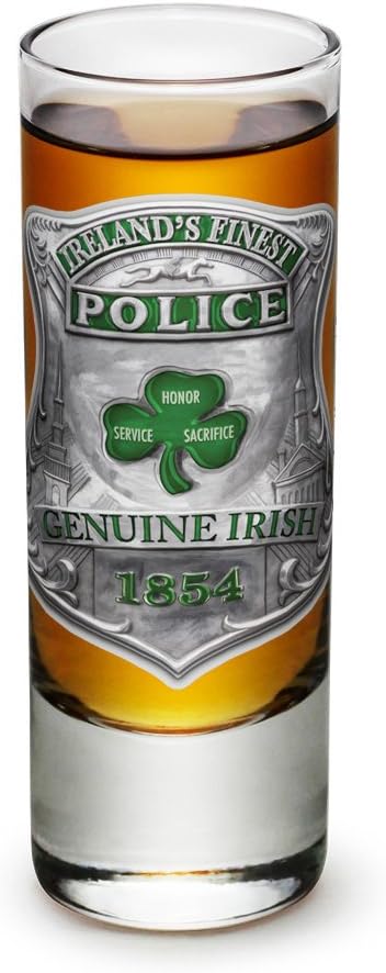 Law Enforcement Irelands Finest -Ireland Bravest Irish Heritage -Shot Glass Shooter Heavy Base Tall 2 Ounce - Set of 6 - Mini Small Glass - For Liquor - Whiskey, Tequila, Vodka, Spirtis, Beverages