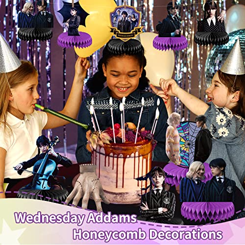 9 Pcs Wednesday Addams Honeycomb Centerpiece Table Decorations, Black Centerpieces For Birthday Party Supplies, Double Sided Halloween Theme Decor #TOP5
