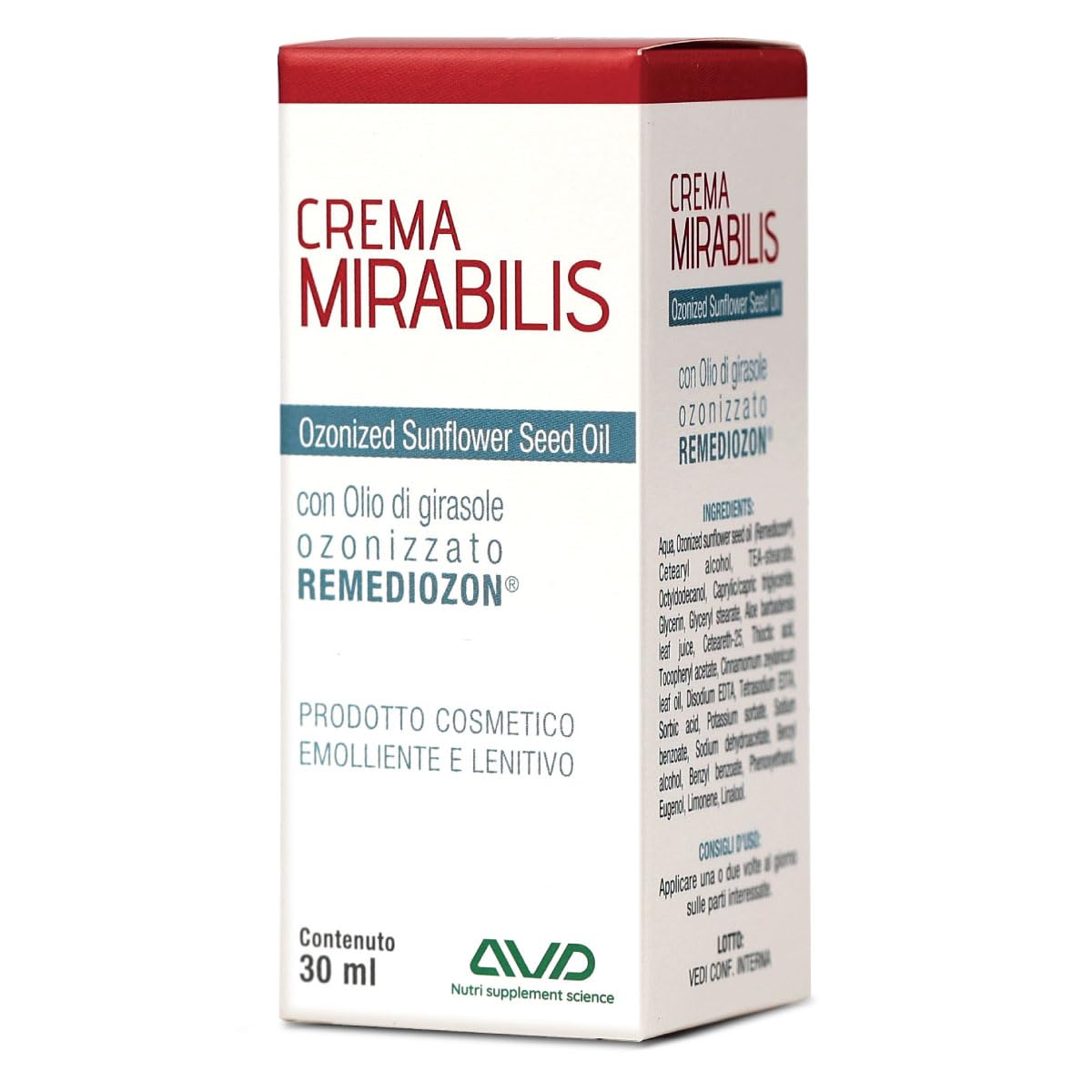 AVD REFORM | Crema Mirabilis - trattamento cosmetico con olio di girasole ozonizzato Remediozon® – rigenerazione naturale della pelle - 30 ml - Prodotto in Italia