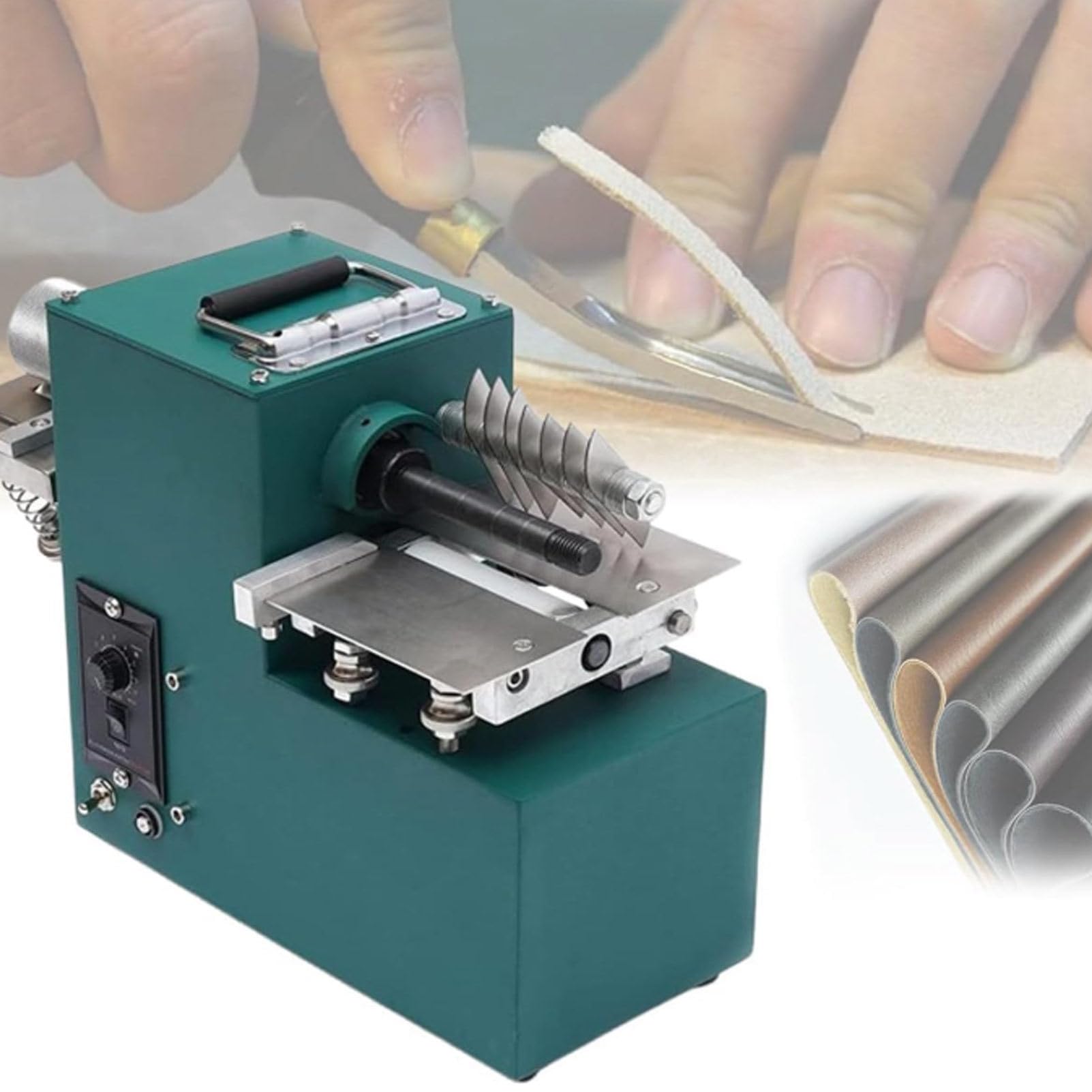 Leather Strap Cutting/Folding Machine,Bulk Cutting Adjustable Speed Leather Slitting Machine, Cutting width: 2-86mm&with 1/2/5/10mm Gasket, Strip Cutting Machine for Leather/Rubber/Sheet DoubleHead