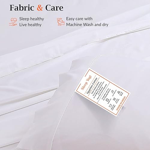 Miniatura 5 de Juego de sábanas de 600 hilos de 4 piezas, planas, bajeras y fundas de almohada, tamaño King, color blanco, 21 pulgadas de longitud de caída, lisas,