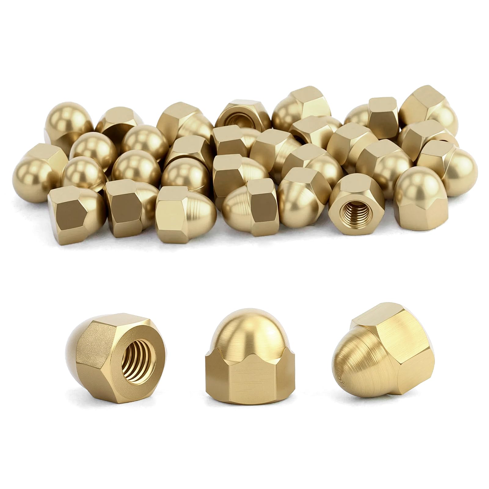 30Pz dadi per cappello,M6 in ottone,dadi esagonali,testa a sfera per moto,mobili,viti filettate in acciaio inox