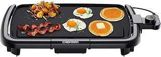 Chefman 10x16 Electric Griddle Nonstick Flat Top Grill, Removable Temp Control, Dishwasher Safe, Drip Tray for Pancakes Eggs Burgers