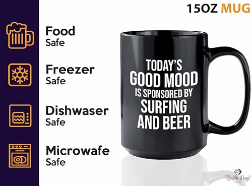 Miniatura 3 de Hobby - Taza de café de 15 onzas, color negro, para surf y cerveza, windsurf, playa, buceo, barco, amantes del mar, remo