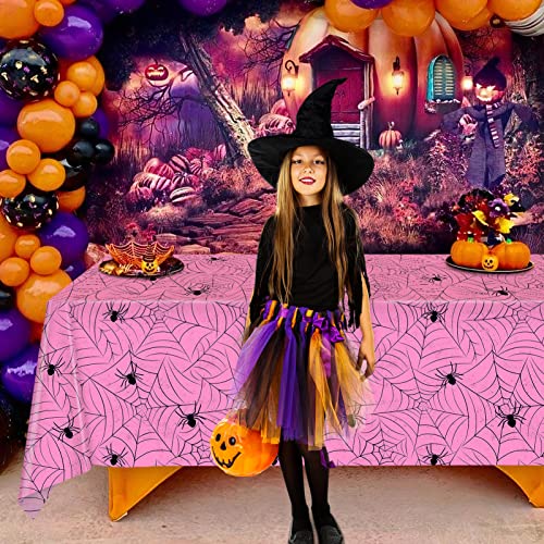 Image of TREWAVE 3 Pack Halloween Spiderweb Tablecloth Rectangular Plastic Spider Web Table Cloth Large Size Table Covers for Home Decor Halloween Party Decorations 54 inch x 108 inch (Pink)