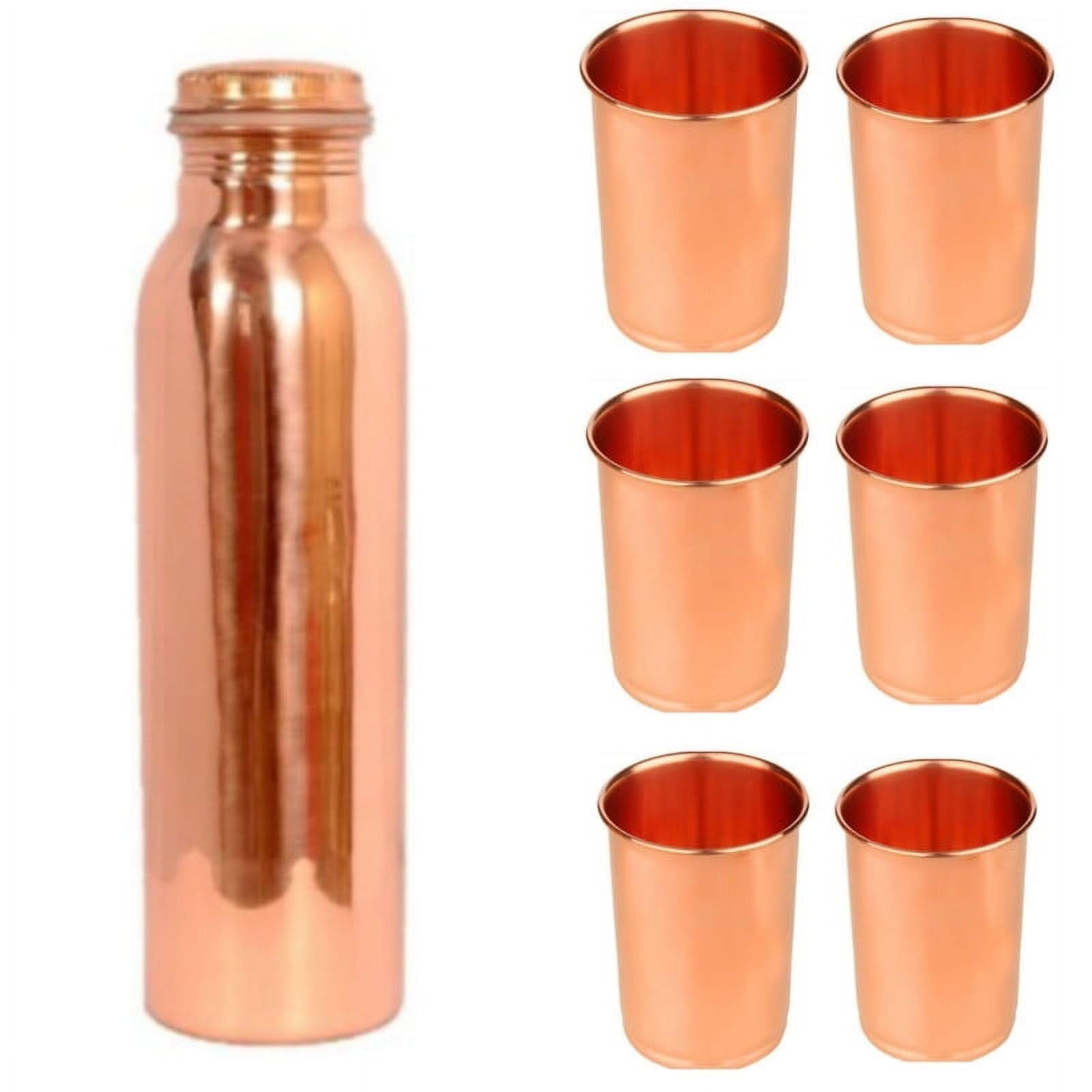 Botella de cobre de 1L y 6 vasos de 250ml juego de 7 piezas