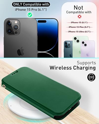 Miniatura 21 de OCASE Funda tipo cartera para iPhone 15 Pro Max, funda delgada de piel sintética, ranuras para tarjetas, bloqueo RFID, soporte, funda de teléfono a