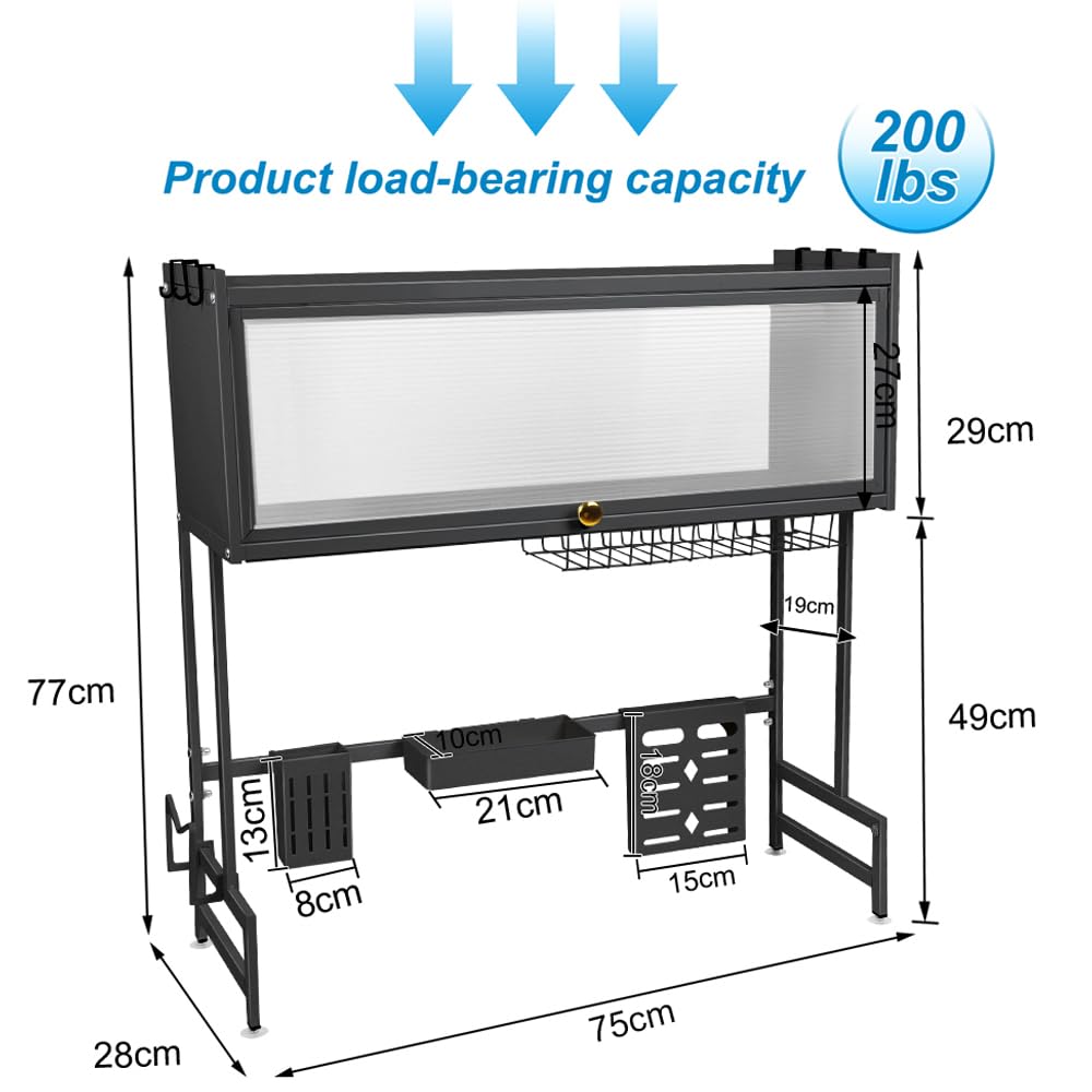 homewell - Escurridor para platos de cocina, escurreplatos con ganchos, soporte y utensilios para tabla de cortar, 75 cm de largo