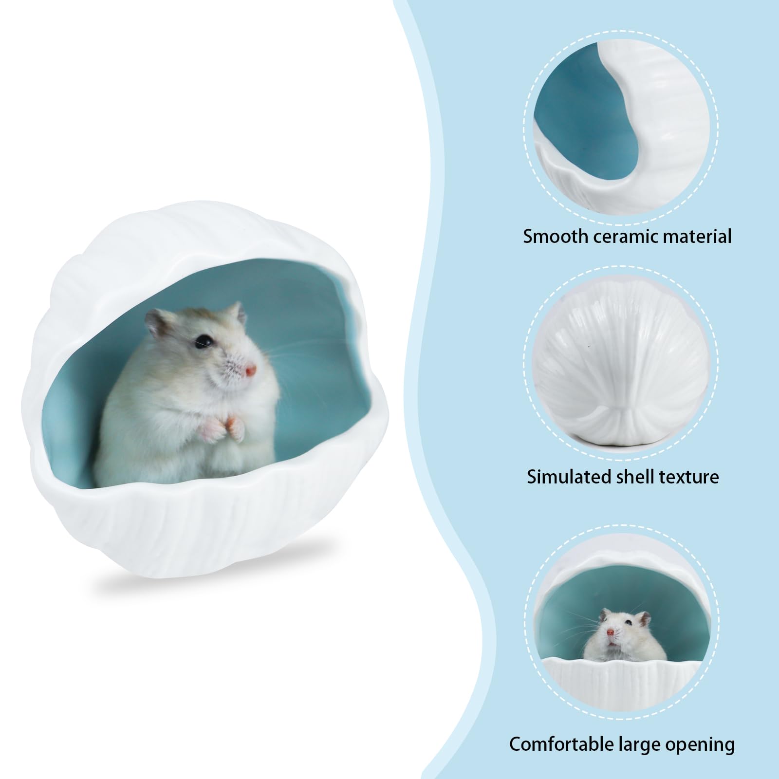 LuckyOpt Ceramic Hamster Hideout, Cute Shell-Shaped Small Animal Habitat - Image 4