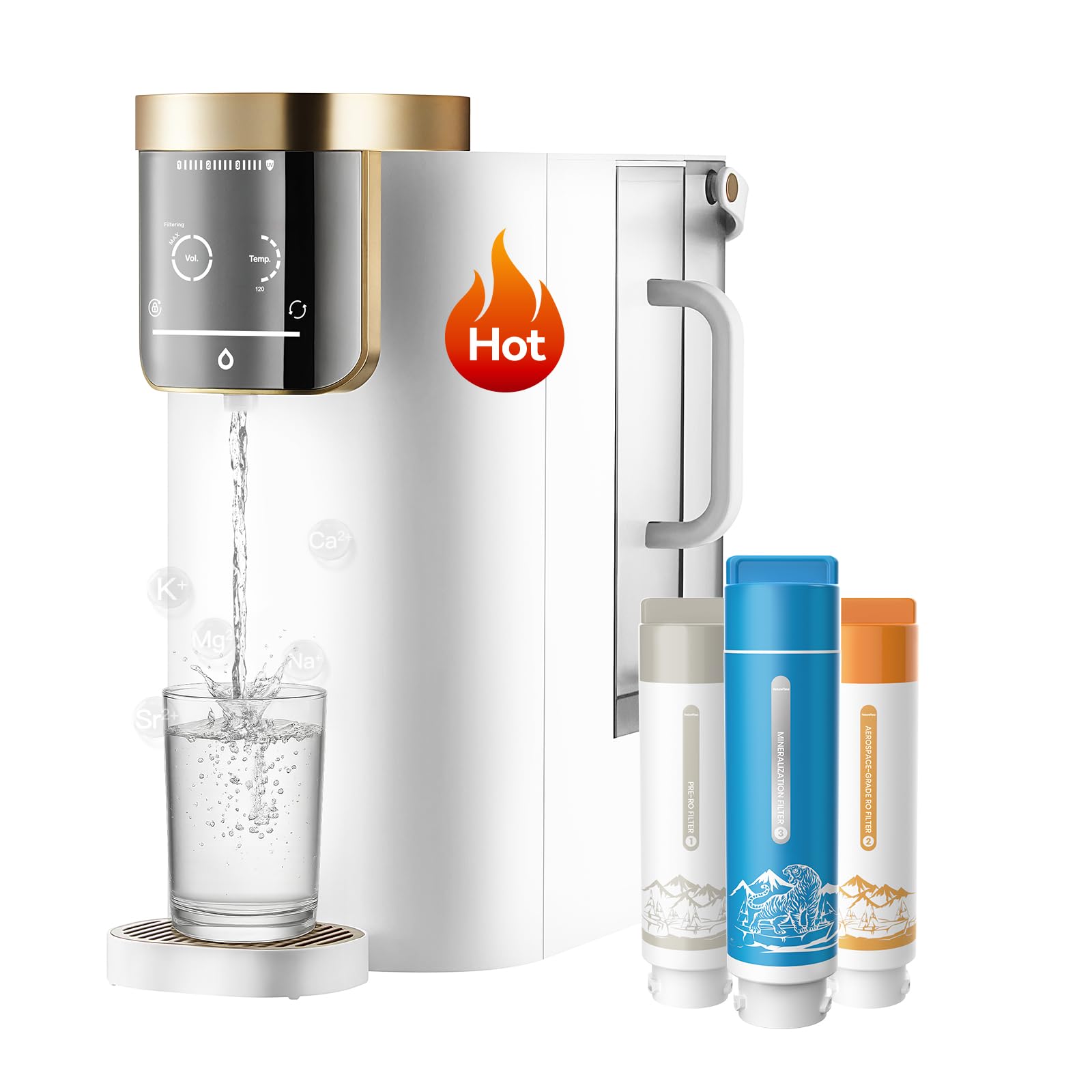 NatureFlow F40 Reverse Osmosis Water Filter countertop,10-Stage RO Filtrations and Natural Remineralization, Hot & Room Temperature, 4:1 Pure to Drain