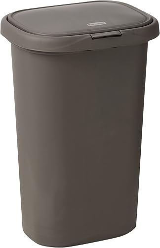 Rubbermaid Spring Top - Bote de basura para cocina y baño con tapa, cubo de basura de plástico gris de 13 galones, 49.2 litros