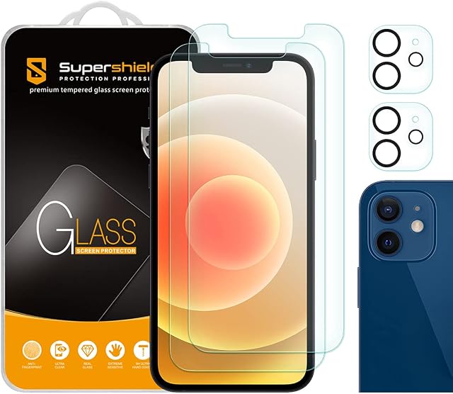 (2 Pack) Supershieldz Designed for Apple iPhone 12 (6.1 inch) + Camera Lens Tempered Glass Screen Protector, Anti Scratch, Bubble Free