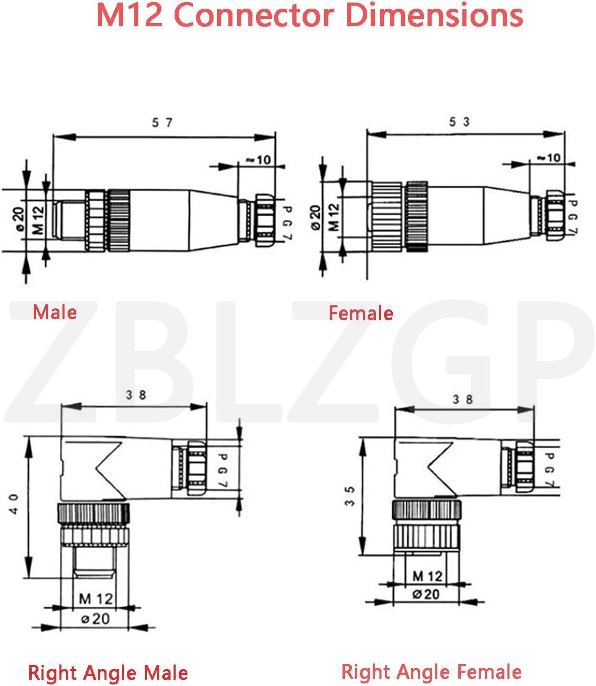 M12 IP67 Waterproof Screw Connector 5Pin Sensor Straight Female Plug Circular Threaded Coupling Electrical Aviation Wire A-Code Field Wireable Connector 10Pack
