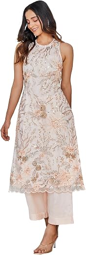 BIBA Women Viscose Straight Embroidered Suit Set