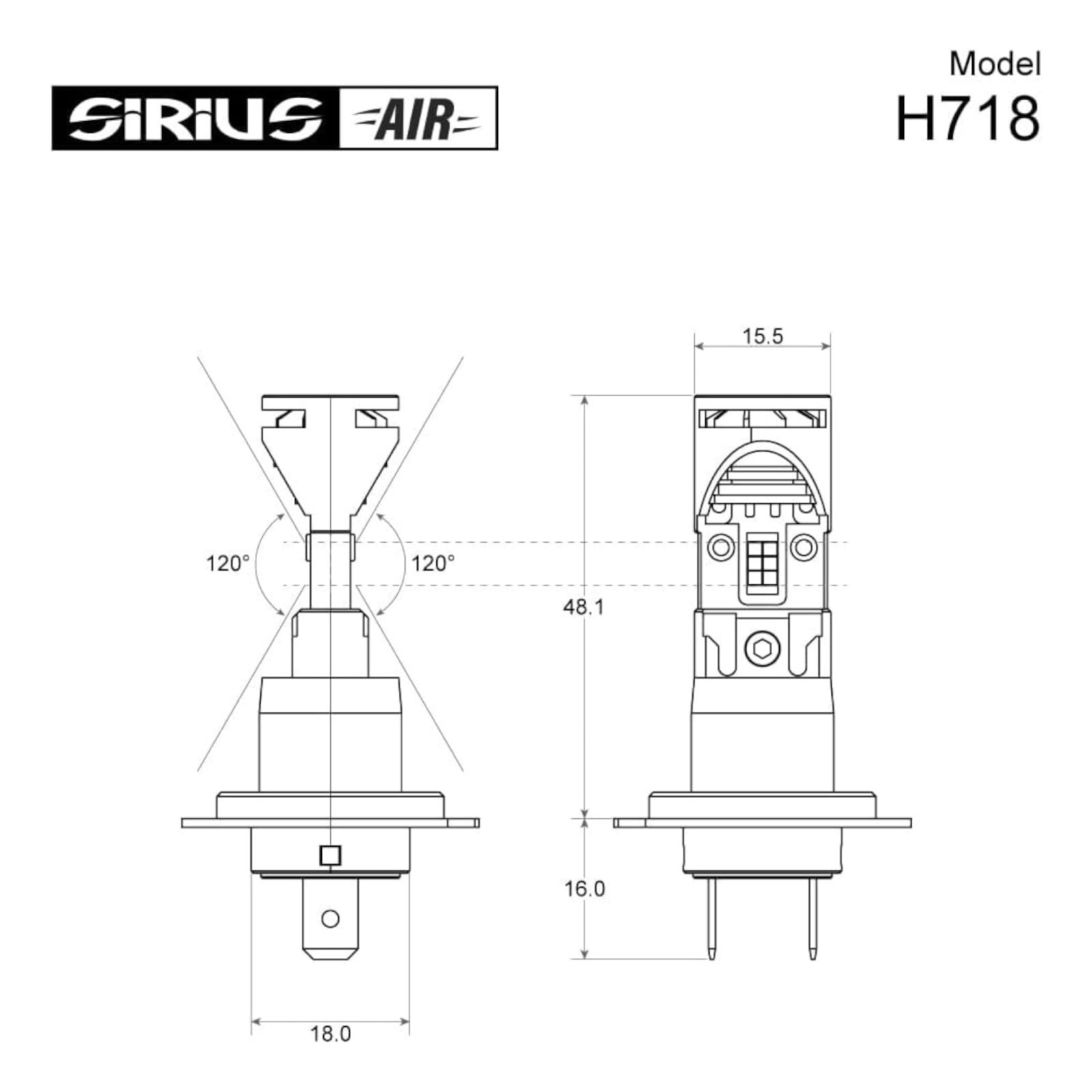 Sirius XL H718 AIR - Kit 2 Lampadine a LED H7 H18 12V 6500K Raffreddamento con Ventola Superiore – Retrofit LED Compatto Alta Potenza – Compatibili con Fari Originali