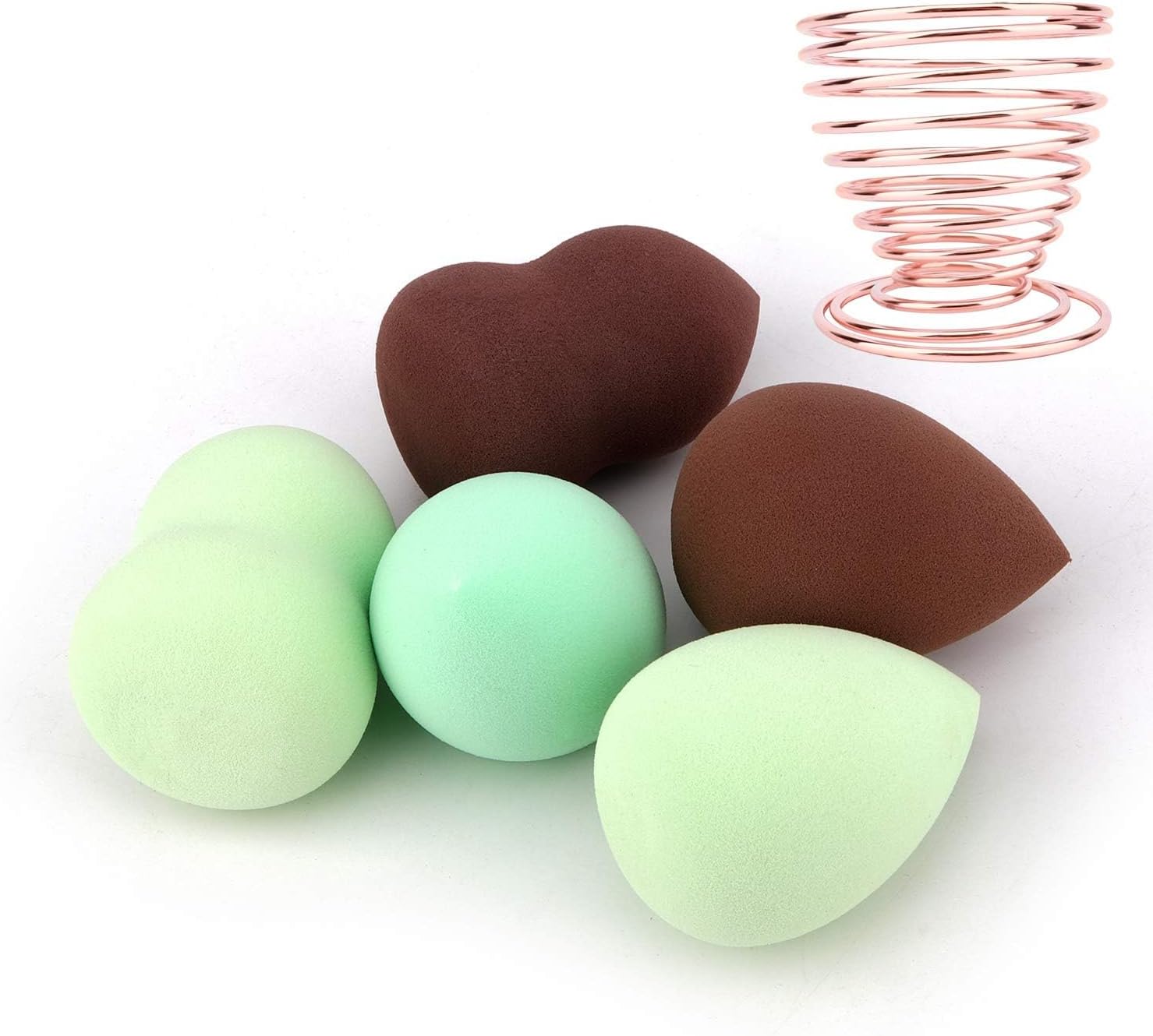 “N/A” QICHENG&LYS Beauty Blender Makeup Sponges, make up Sponge for Liquid, Cream, and Powder, Multi-colored Beauty Egg Makeup Set (3 Green + 2 Brown + 1 shelf)