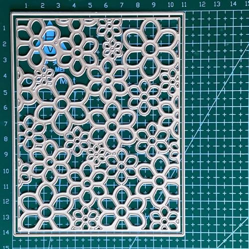 ZbFwmx 3D Frame Cutting Dies Background Dies Cut Grid Flowers Metal Stencils for Card Making Album Arts DIY Craft Embossing Template Scrapbooking Album Decor (Covered with Flowers-14x10.9cm)