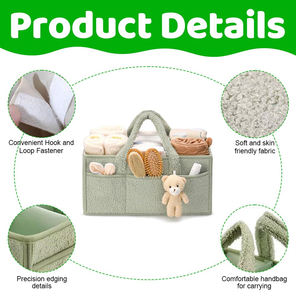 Borsa Porta Pannolini Organizer, Organizer Per Pannolini Per Bambini con Scomparti e Maniglie, Portatile Organizers Fasciatoio per Neonati, Baby Diaper Caddy (Verde)