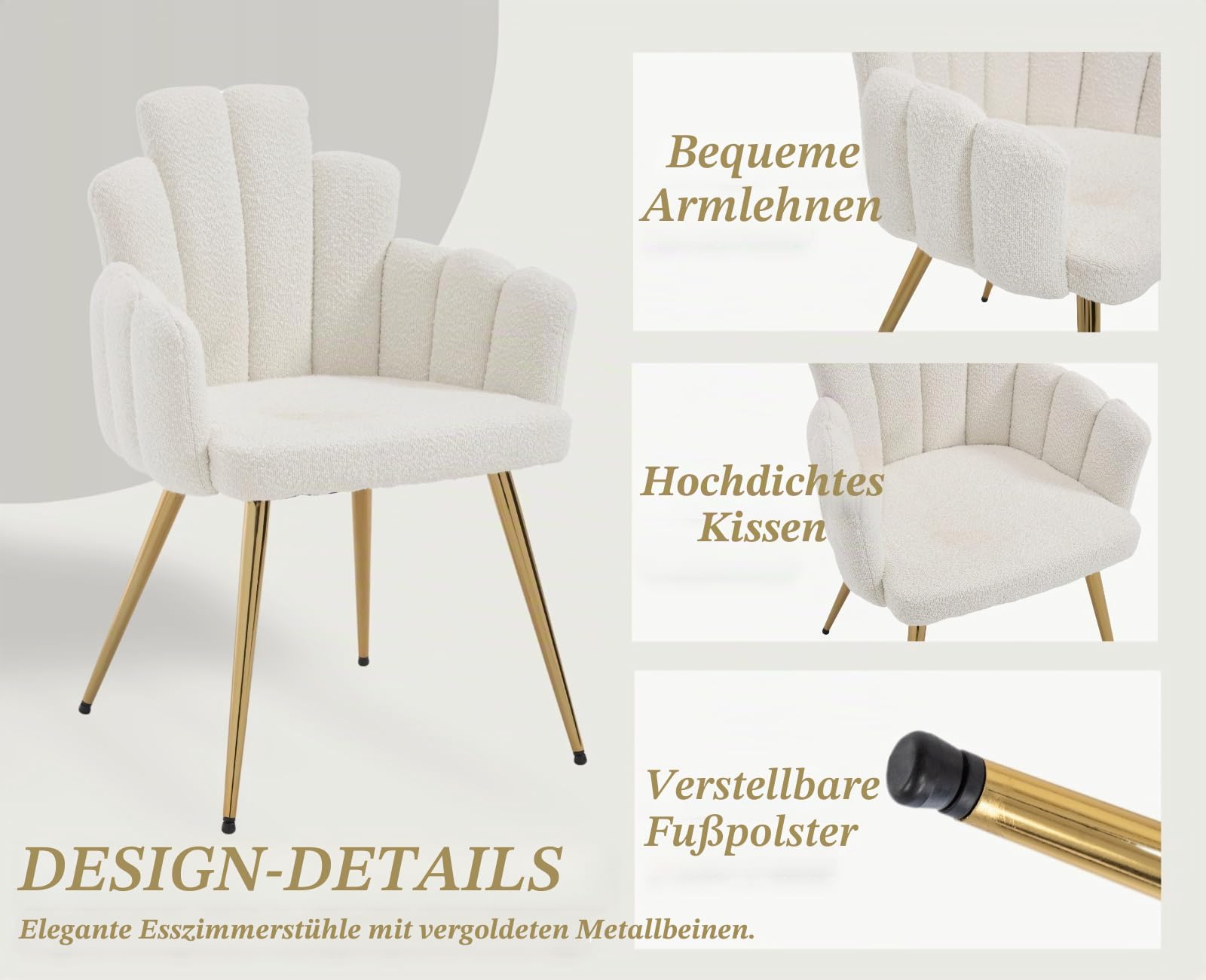 chairus Esszimmerstühle 2er Set Kunstfell gepolsterter Armlehnensessel Weiß