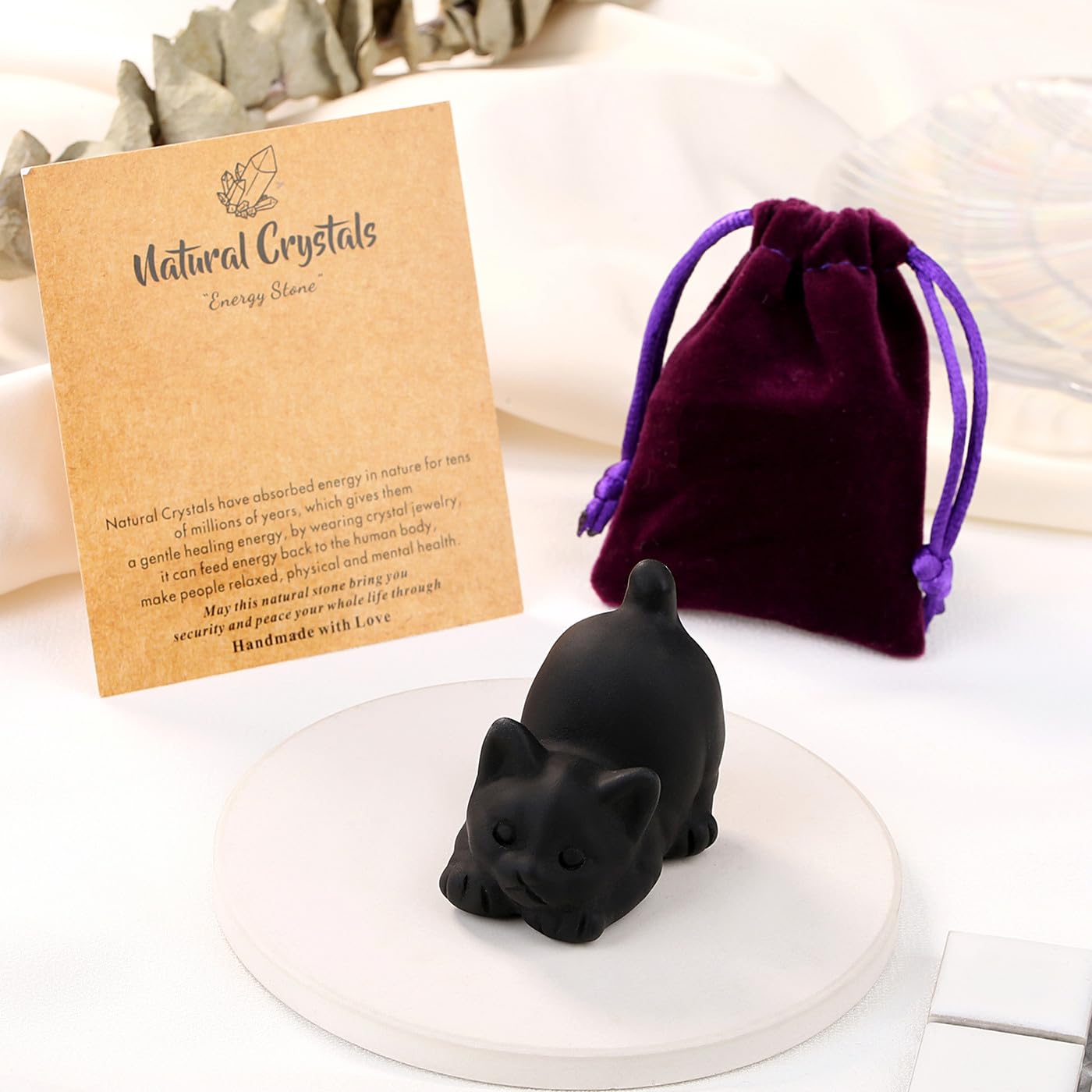 GUJOXILA 2" Matte Black Obsidian Healing Cryatal Black Cat Ornaments Gifts for women Cat Lover Cats Themed Statue Figurine Witchy Lucky Presents Office Desk Home Decor - Image 2