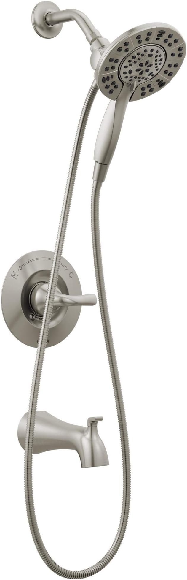 Delta Arvo 14 Series Brushed Nickel Bathtub Shower Faucet Set with In2ition 2-in-1 Dual Shower Head with Handheld Spray Combo, Valve Trim Kit, Spotshield Stainless 144840-SP-I (Valve Included)