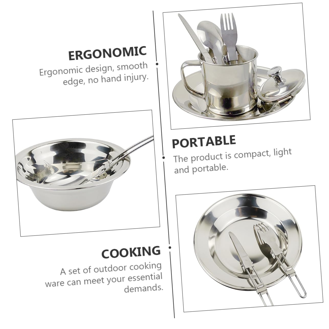 Hemoton Portable Plate Camping Cooking Utensils Set Stainless Steel Cookware Kit