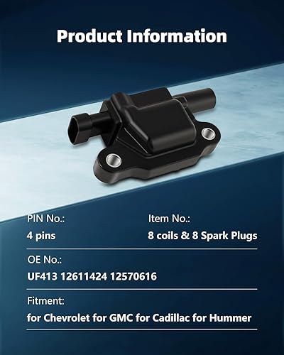 Miniatura 3 de ECCPP D510C 8 bobinas de encendido con 8 bujías de iridio para Chevrolet para GMC CadillacCamaro Corvette Express Impala CTS Rainier Avalanche