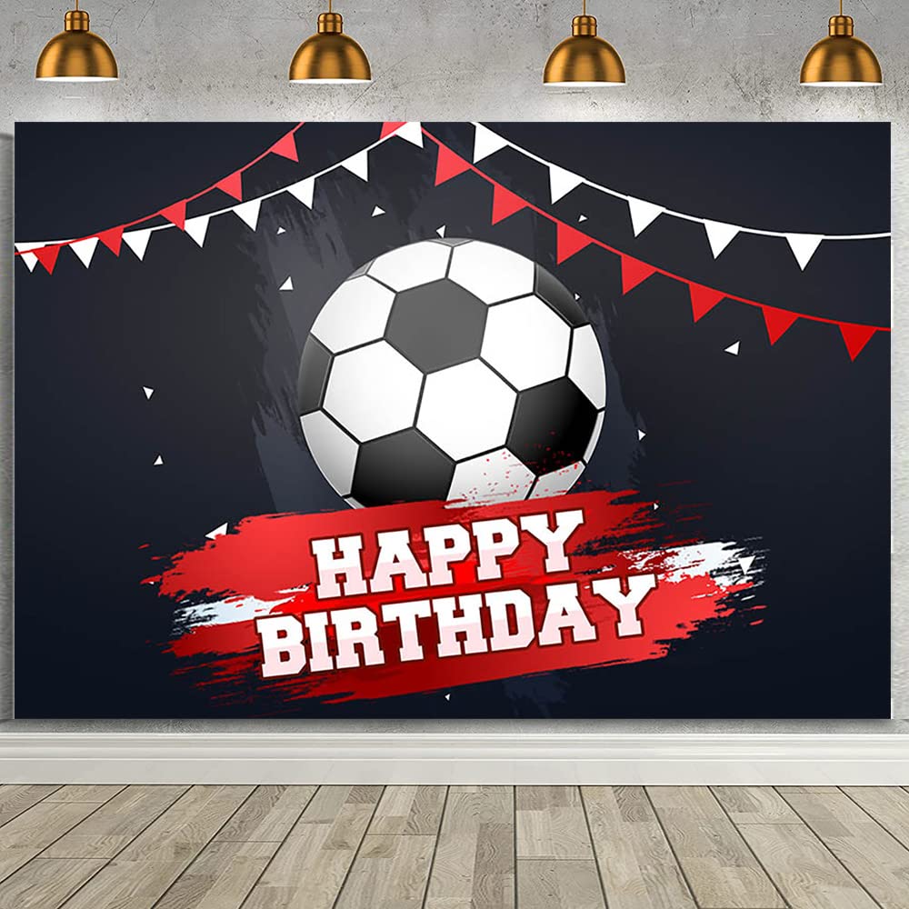 AIBIIN Soccer Theme Birthday Backdrop Boy Soccer Backdrop Soccer Birthday Background Banner Black Background Cake Table Decoration Banner 7x5ft