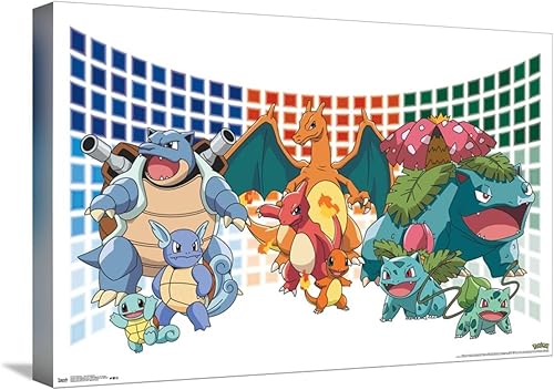 Trends International Pokémon - Póster de pared Trio Evolutions, 14.72 x 22.37 pulgadas, lienzo estirado