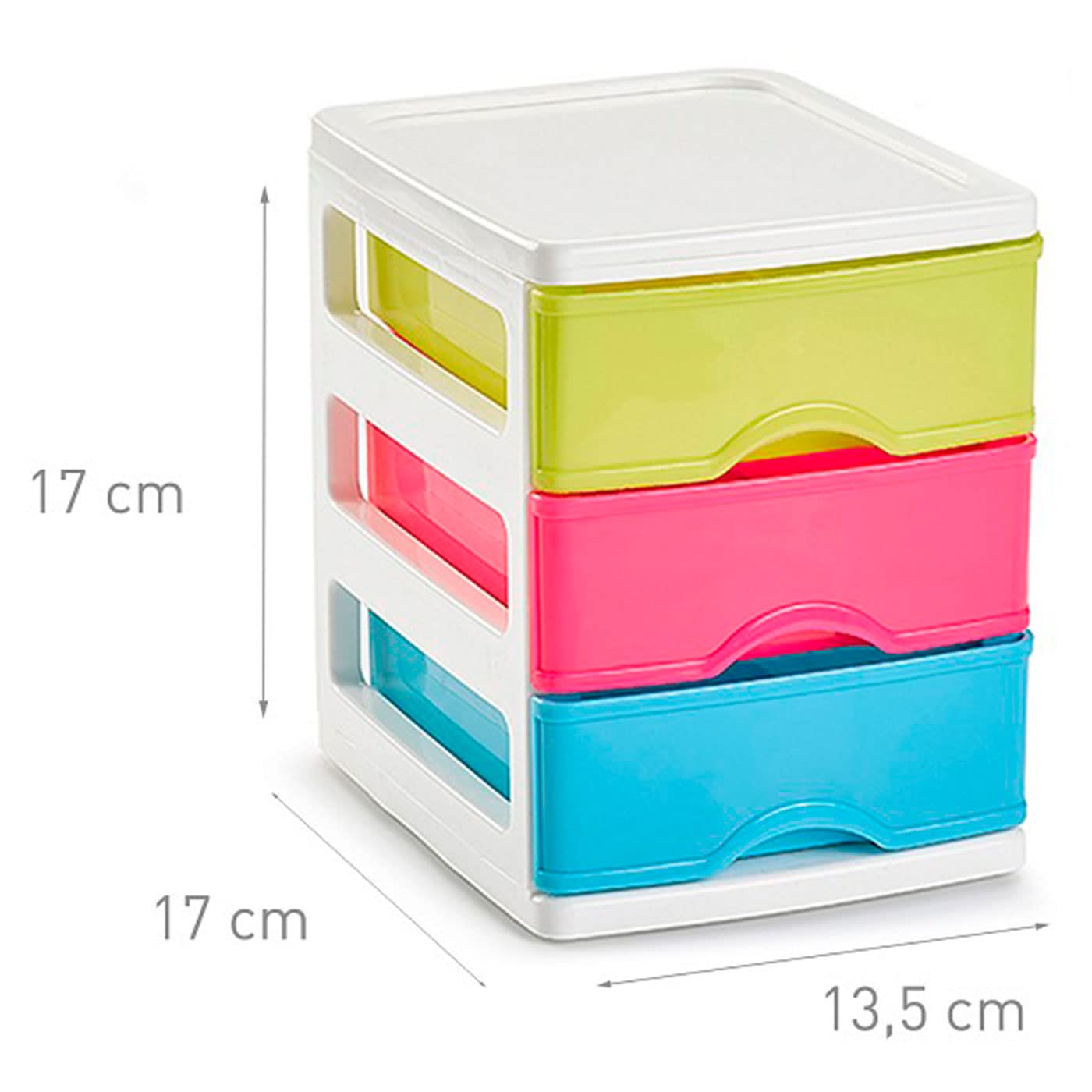 Cajonera Turia de plástico 3 cajones multicolor torre almacenaje sobremesa 17 x 13,5 x 17 cm Blancolor