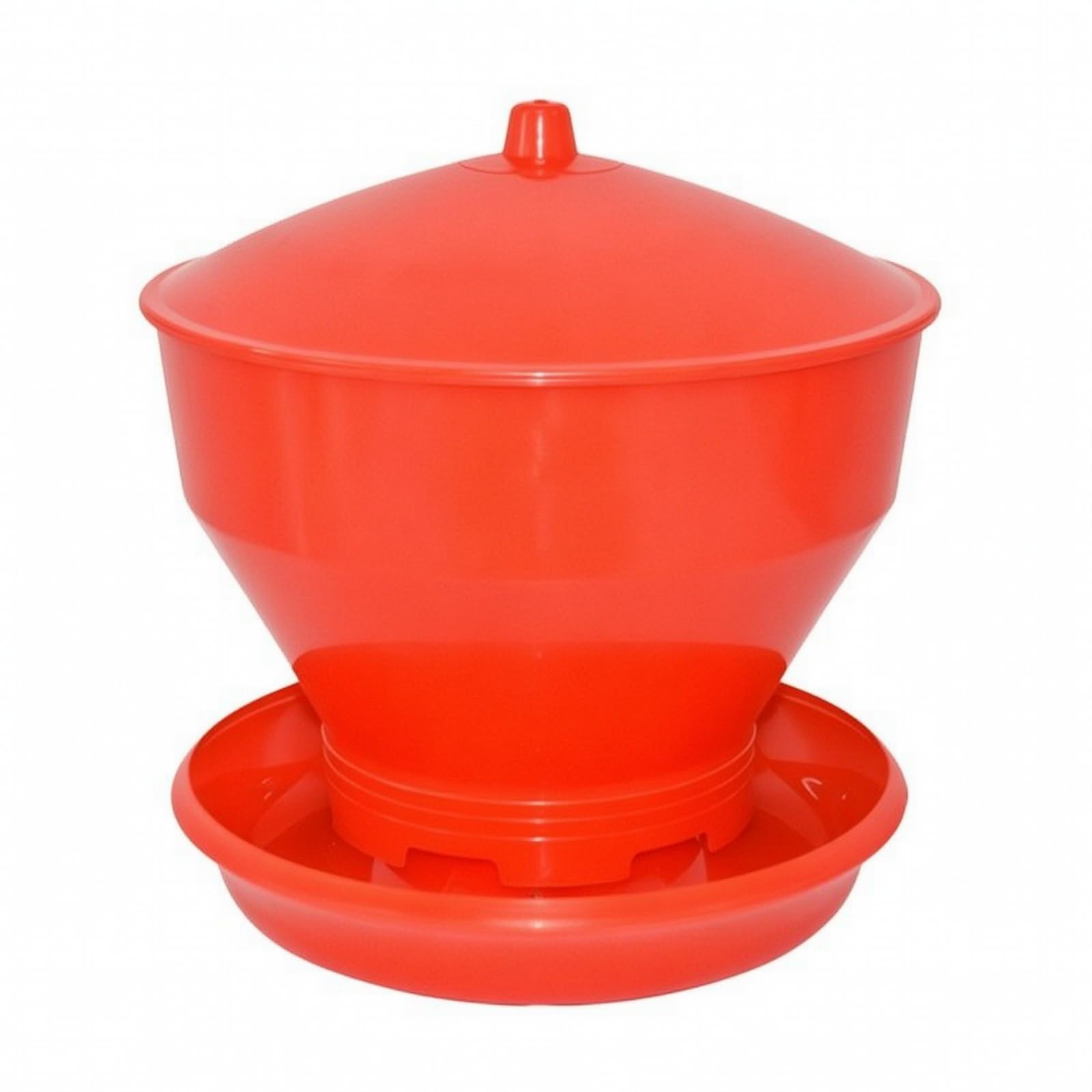 Mangiatoia con Vassoio Circolare e Coperchio Pratico Distributore di Mangime Automatico Pratica per Pollaio, Cortile Domestico, Rosso