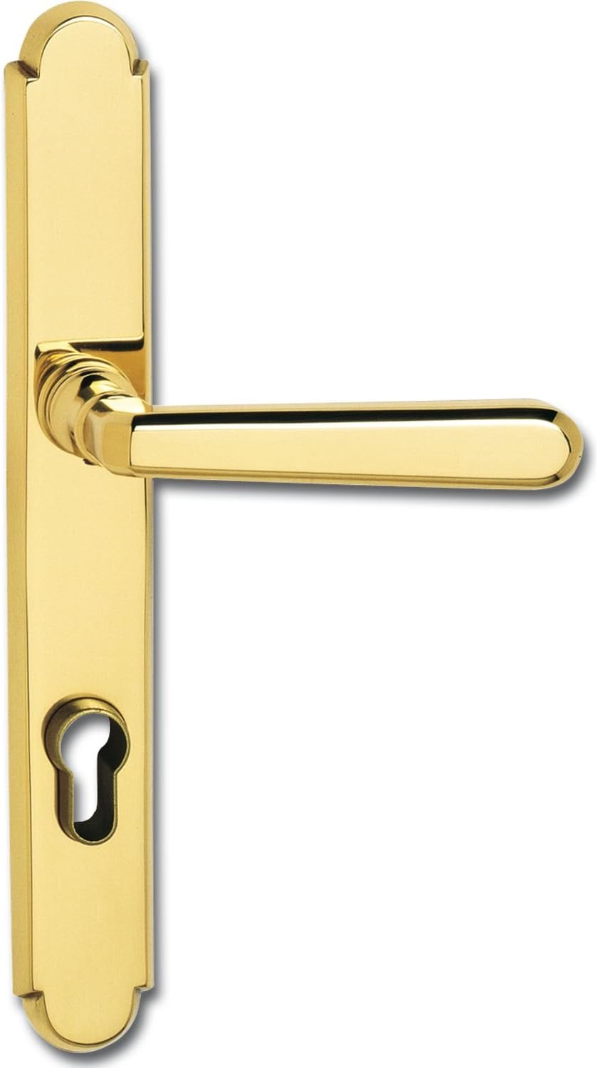 HOPPE Grundmann 107762 Door Handle Set Old Vienna Safety Fitting on Long Plate PZ 88, ÖNORM Door Handle, Polished Brass, Silver